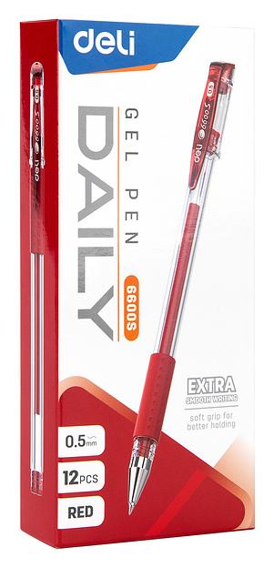 Ручка гелев. Deli Daily E6600SRed прозрачный d=0.5мм красн. черн. резин. манжета фото 2