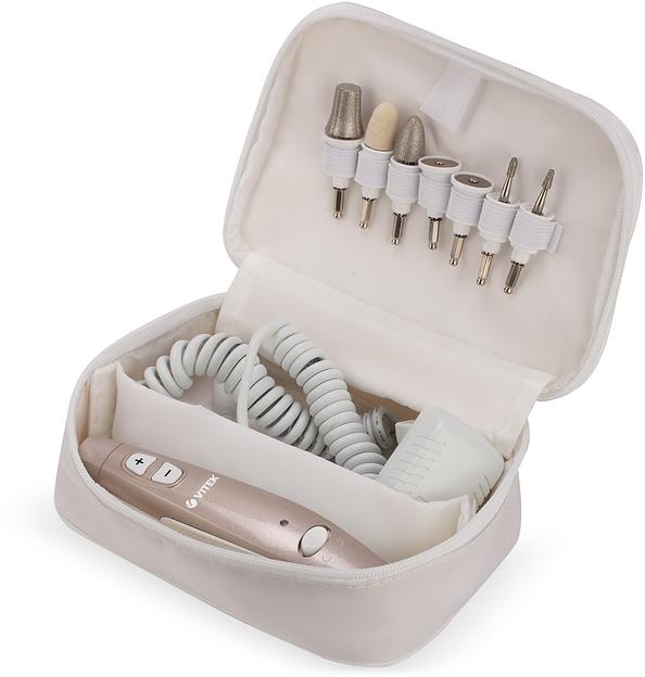 Маникюрно-педикюрный набор Vitek VT-2214 насадок в компл.:7шт (подсветка) золотистый/белый фото 3