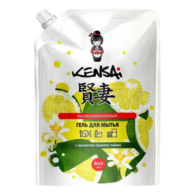 Высокоэкономичный гель для мытья посуды Kensai с ароматом лайма, сменный блок 800 мл, опт фото 1