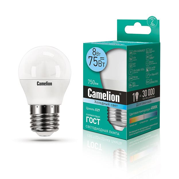 Эл. лампа светодиодная Camelion LED8-G45/845/E27  Холодный LED8-G45/845/E27 фото 1