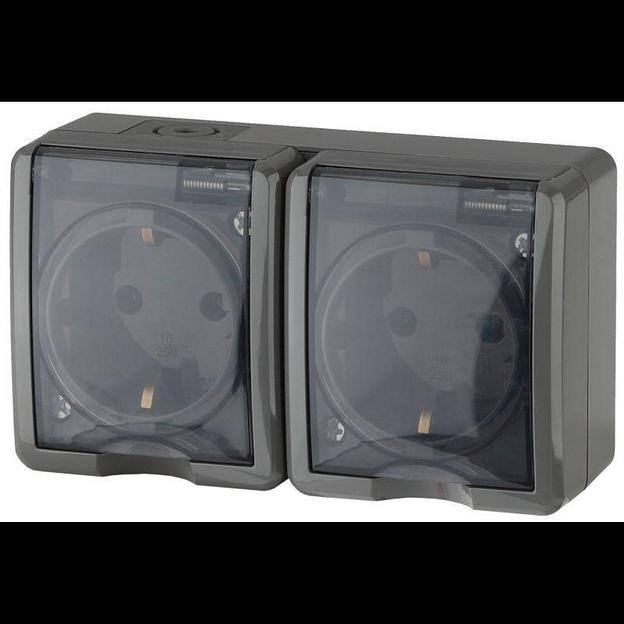 Розетка 2-м ОП Эра Эксперт 11-2403-03 16А IP54 16AX 250В 2х2P+E сер. Эра Б0020717 фото 1