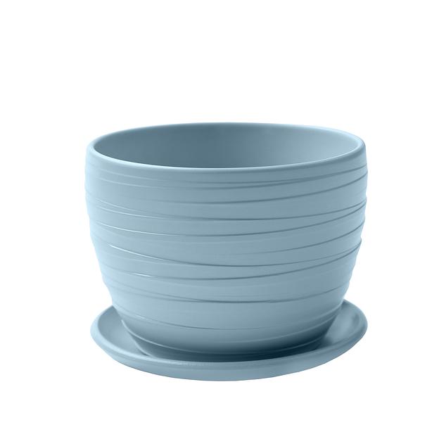 Керамический горшок Рельеф с подставкой, 0,5 л., Д115 Ш115 В105, нежно-голубой фото 1