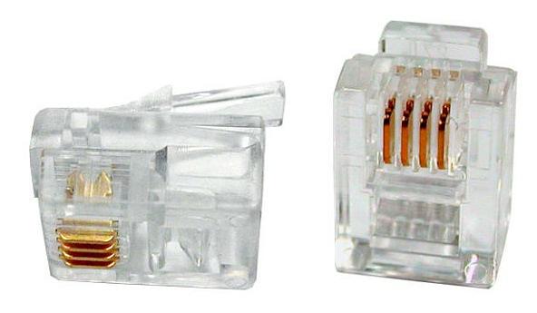 Коннектор телефонный RJ11, 4P4C, 100 шт. (TWT-PL11-4P4C/100) фото 1