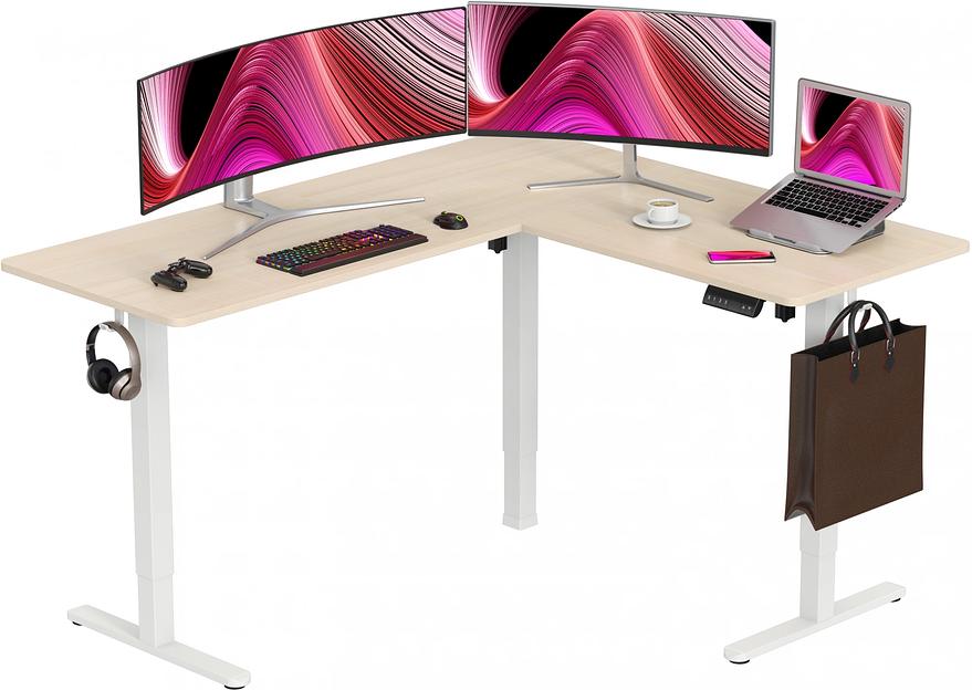 Стол для компьютера Cactus угловой подъёмный столешница МДФ белый дуб каркас белый 140x72x60см (CS-EDXL-WWD) фото 8