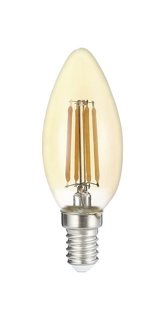 Лампа сетодиодная декоративная LED 6w E14 4000K свеча золотая филамент 230/50 Jazzway фото 1