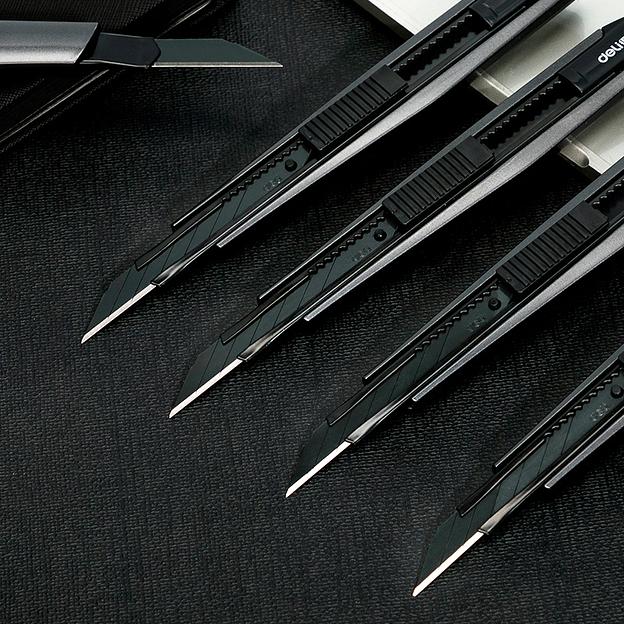 Нож канцелярский Deli 2037S шир.лез.9мм выдвижное лезвие фиксатор сталь серый фото 3