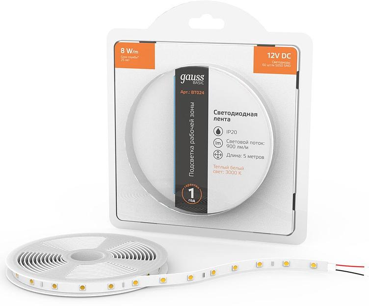 Лента светодиод. Gauss Basic 5м (BT024) фото 1