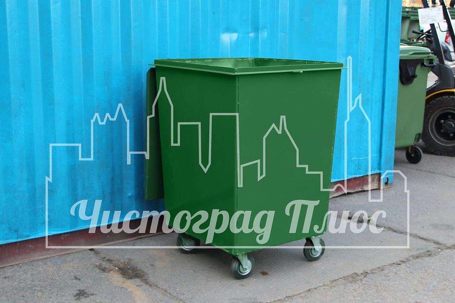 Металлический контейнер 0,75 куб.м на колесах и с крышкой фото 3