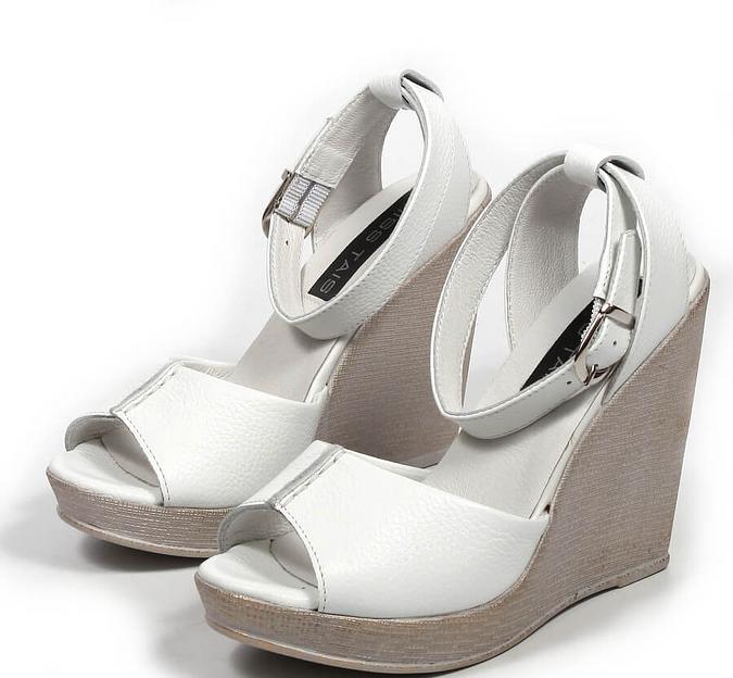 Босоножки женские из натуральной кожи на танкетке, арт.MT005 белый ОПТ фото 8