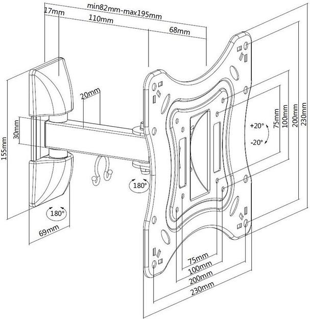 Кронштейн для телевизора Ultramounts UM 865 черный 23"-42" макс.20кг настенный поворотно-выдвижной и наклонный фото 2