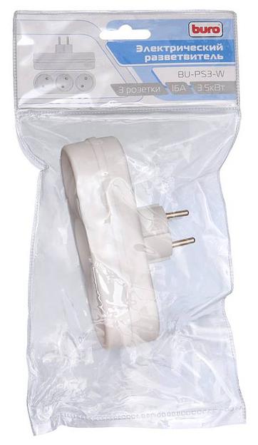 Сетевой разветвитель Buro BU-PS3-W (3 розетки) белый (пакет ПЭ) фото 5