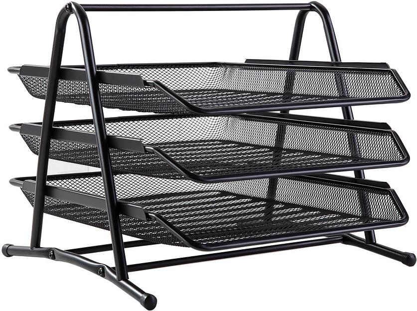 Лоток горизонтальный Deli E9181 для бумаг 350х278х275мм черный металл сетка фото 3