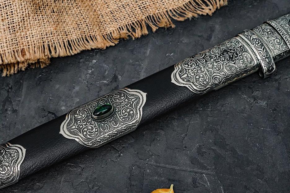 Кинжал сувенирный со вставкой из мельхиора, в коже арт.К-01 ОПТ фото 2