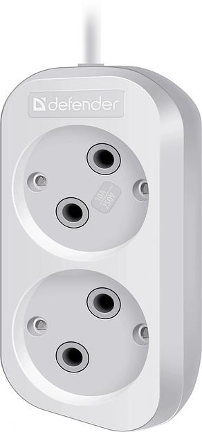 Сетевой удлинитель Defender B220 2м (2 розетки) белый (пакет ПЭ) фото 2