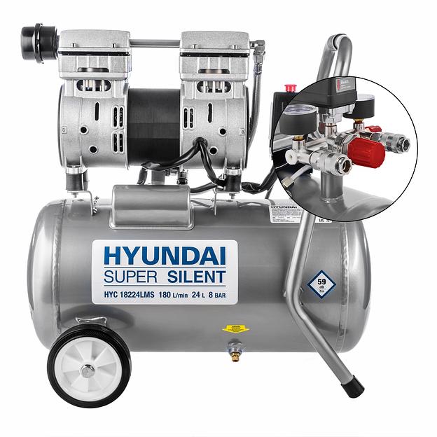 Компрессор поршневой Hyundai HYC 18224LMS безмасляный 180л/мин 24л 1000Вт серебристый фото 2