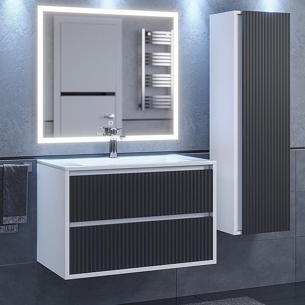 Тумба с раковиной для ванной Uperwood Next подвесная, 80 см, белая/графит, 2 ящика фото 2