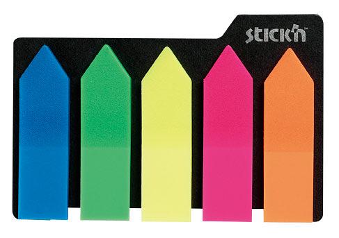 Закладки самокл. индексы пластиковые Stick`n 21143 12x42мм 5цв.в упак. 25лист стрелки европодвес фото 2