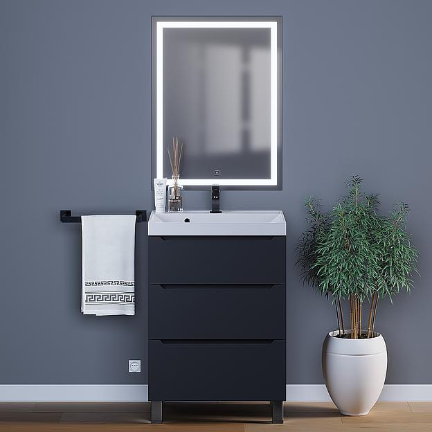 Тумба под раковину для ванной Uperwood Tanos 60 см, напольная, черная матовая, 3 ящика фото 4