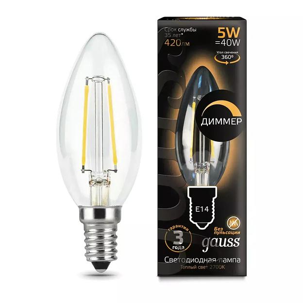 Лампа Gauss LED Filament Свеча 5W E14 420lm 2700K диммируемая 103801105 ОПТ фото 1