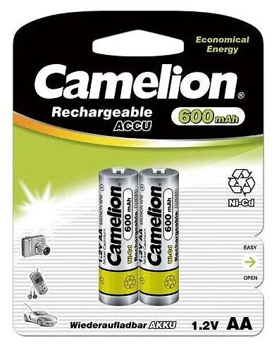 Camelion AA- 600mAh Ni-Cd BL-2 (NC-AA600BP2, аккумулятор,1.2В) фото 2