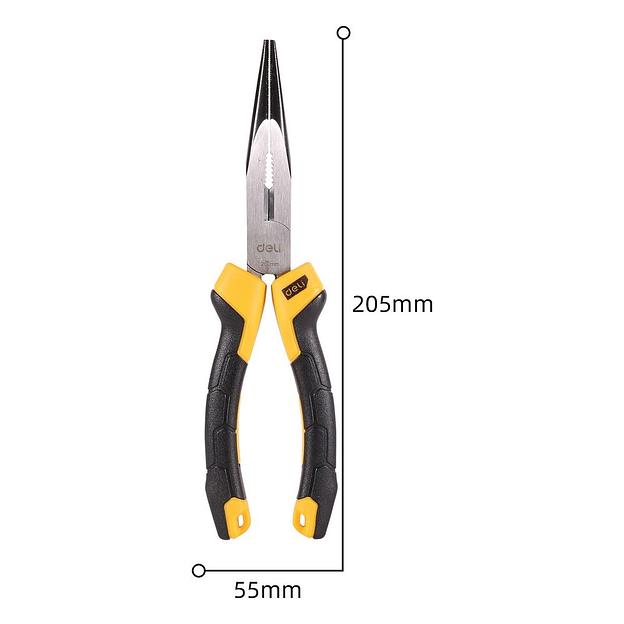 Удлиненные плоскогубцы Deli DL2108Z 200мм, сталь CrV, прорезиненная двухкомпонентная ручка фото 4