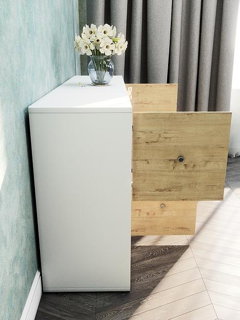 Стеллаж горизонтальный с 4 дверцами 8-секционный Wood&Stone «Малави» 310 белый, дуб бунратти 132×32.8×67.3 см фото 5