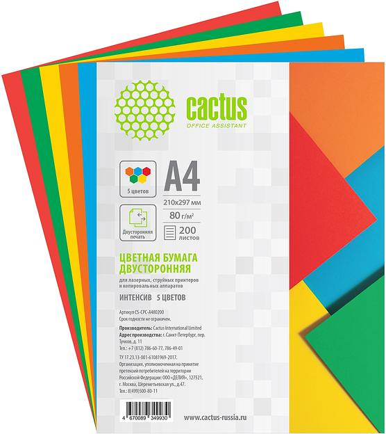 Бумага Cactus CS-CPC-A480200 A4/80г/м2/200л./радуга интенсив (5цветов) фото 3