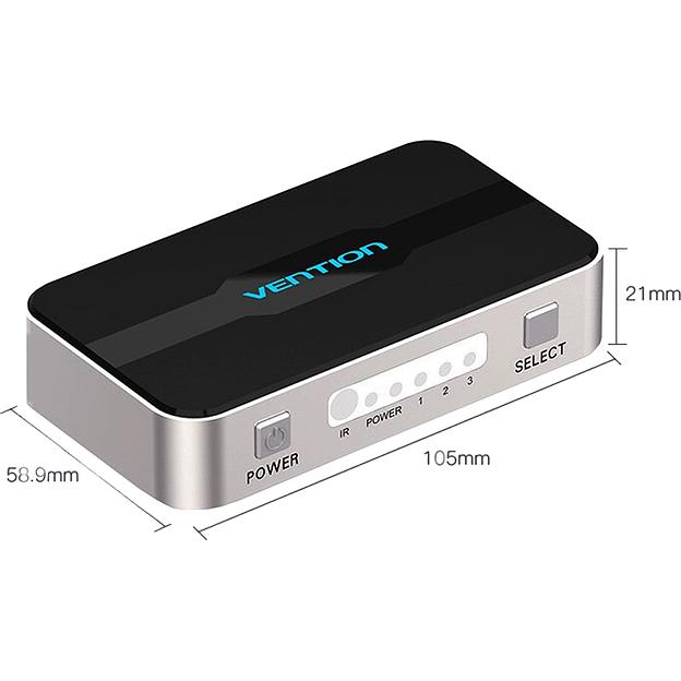 Переключатель (switch) 3x1 Vention HDMI v1.4 Переключатель Vention HDMI v1.4 19F x 3/HDMI 19F/ DC Jack 3.5mm (m) F (AFFH0) фото 4