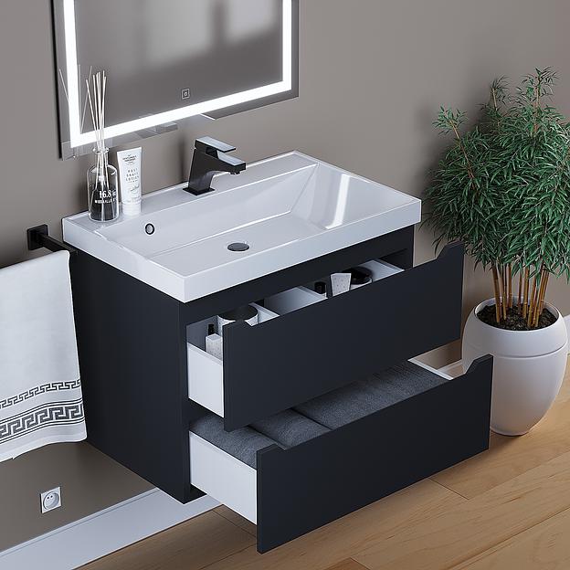 Тумба под раковину для ванной Uperwood Tanos 70 см, подвесная, черная матовая фото 3