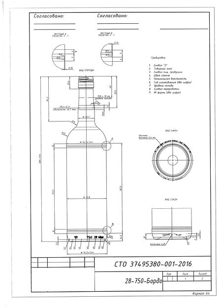 Бутылка винная Бордо Винтовая 308 0.75 фото 1