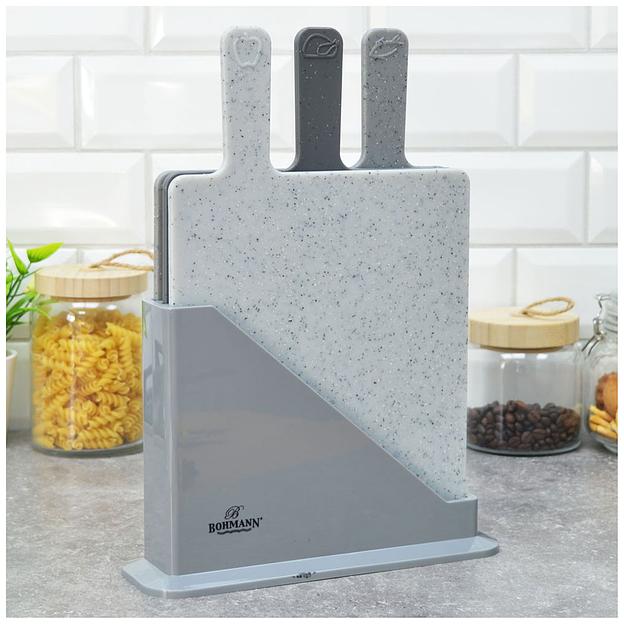 Набор разделочных досок 3 шт Bohmann «Мрамор» на подставке, арт.BH-02527 ОПТ фото 1