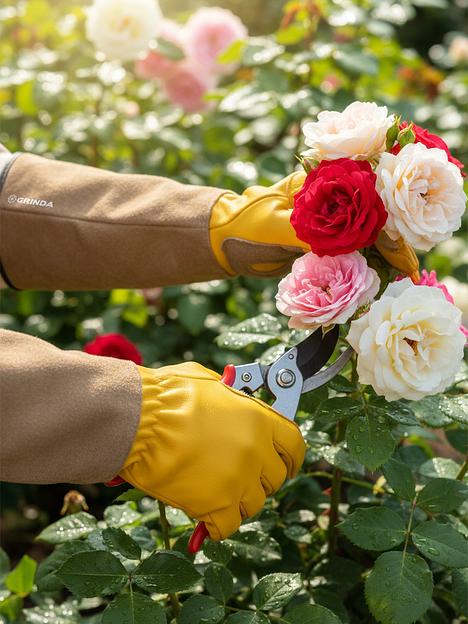 GRINDA ROSE, M (8), кожаные садовые перчатки для колючих кустарников с увеличенной крагой, усиленная ладонь и кончики пальцев, PRO Line (11303-M) фото 2