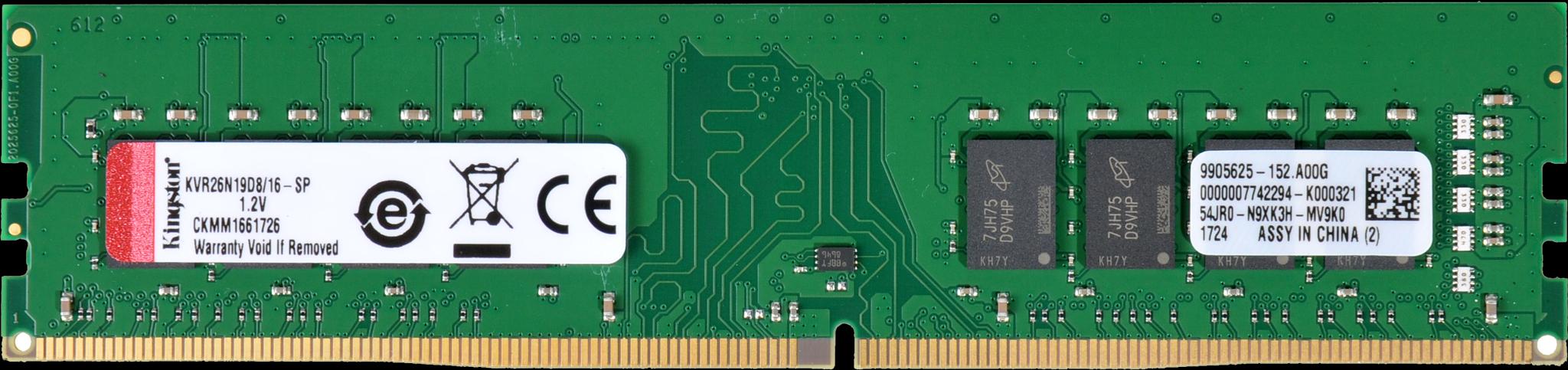 Память Kingston DDR4 DIMM 16Гб, 2666MHz/CL19, Retail (KVR26N19D8/16) фото 1