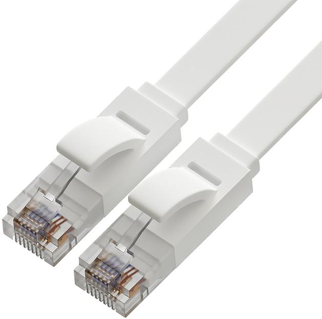 Greenconnect Патч-корд PROF плоский прямой 10.0m, UTP медь кат.6, белый, 30 AWG, ethernet high speed 10 Гбит/с, RJ45, T568B, GCR-51789 Greenconnect RJ45(m) - RJ45(m) Cat. 6 U/UTP PVC 10м белый (GCR-51789) фото 1
