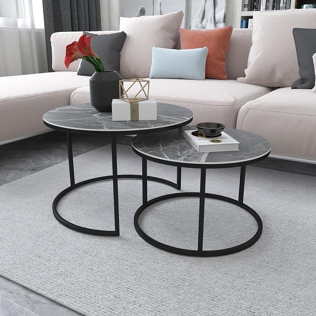 Набор из двух журнальных столиков в стиле лофт «Акцент с керамогранитом» опт фото 2