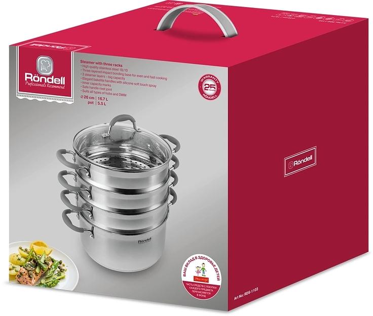 Кастрюля-пароварка Rondell RDS-1103 16.7л. d=26см (с крышкой) стальной фото 6