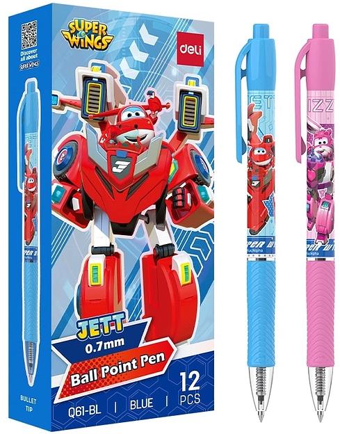 Ручка шариков. автоматическая Deli Super Wings (EQ61-BL) ассорти d=0.7мм син. черн. 1стерж. пулевидный пиш. наконечник кругл. резин. манжета чернила пониженной вязкости фото 1