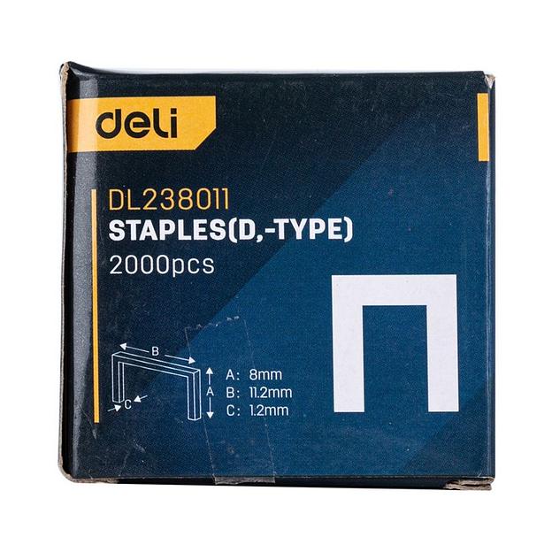 Степлеры, пистолеты, заклепочники Deli Набор скоб для степлера (Тип D) Deli DL238011 (8 х 11,2 х 1,2мм * 2000 шт) фото 6