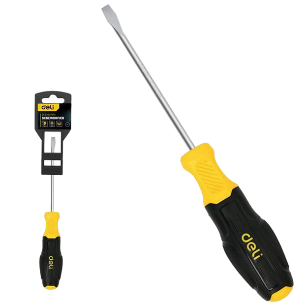Шлицевая отвертка Deli DL6350751N 5х75мм сталь Cr-V, двухкомпонентная прорезиненная рукоять фото 1