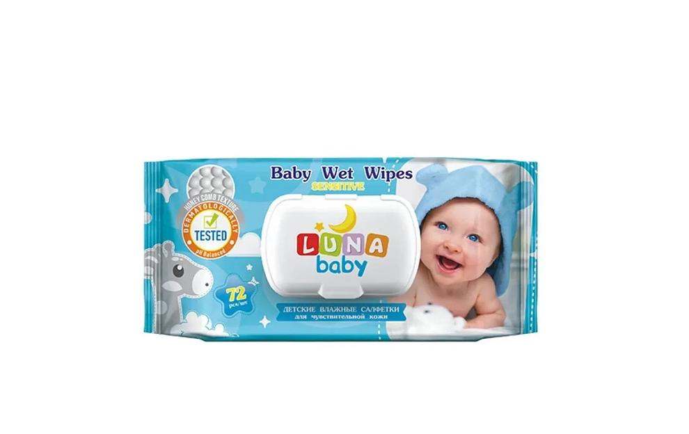 Салфетки влажные Luna Baby «Sensitive» детские 72 шт ОПТ фото 1