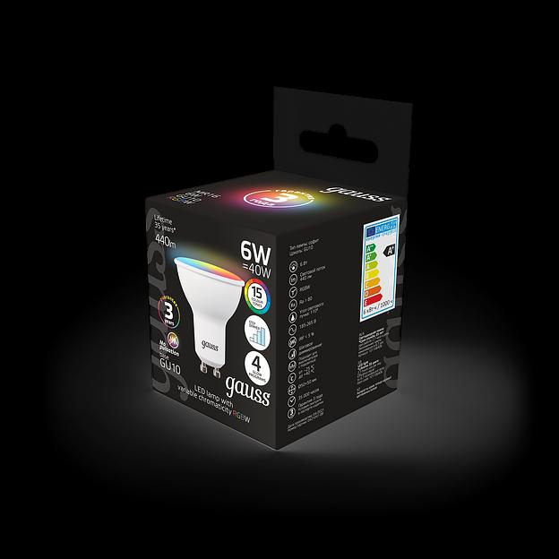Лампа светодиодная Gauss 101106406 6Вт цок.:GU10 софит 175B св.свеч.RGBW MR16 (упак.:1шт) фото 4