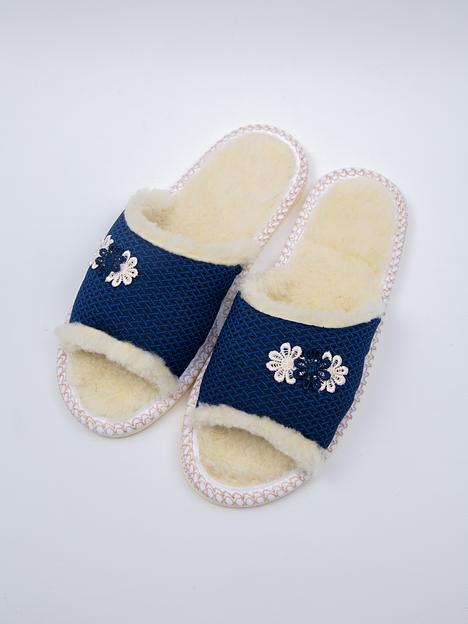 Тапочки женские домашние открытые с плетеным кружевом в виде цветов сбоку Anna опт фото 4