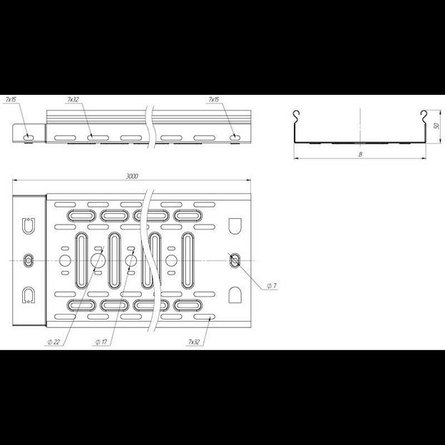 EKF L5010001-0,55 Лоток перф. 50х100х3000-0,55 мм EKF (3 метра) фото 2