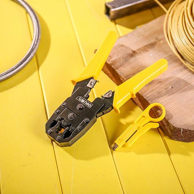 Инструмент обжимной Deli Обжимные клещи Deli DL2468 4P,6P,8P 200мм, в комплекте инструмент для снятия изоляции и набор коннектеров фото 7