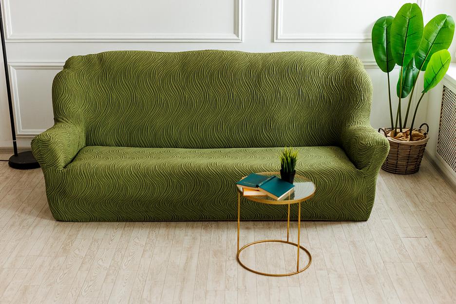 Чехол на трёхместный диван Чехлы&Пледы «Жаккард Волна» малахит ОПТ фото 2