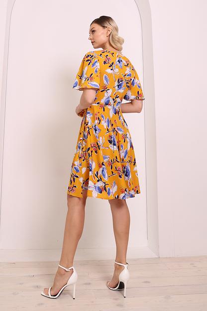 Платье на запах с юбкой-солнце, желтый, опт фото 3