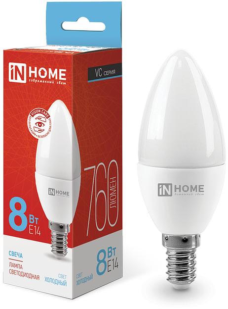 Лампа светодиодная LED-СВЕЧА-VC 8Вт 230В Е14 6500К 760Лм IN HOME фото 1