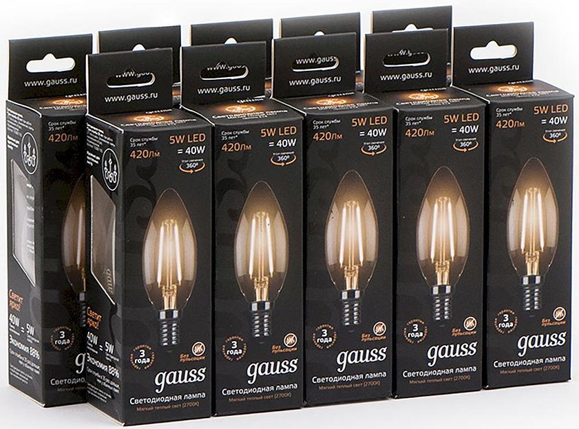 Лампа филам. Gauss 5Вт цок.:E14 свеча 220B 2700K св.свеч.бел.теп. C37 (упак.:10шт) (103801105) фото 4
