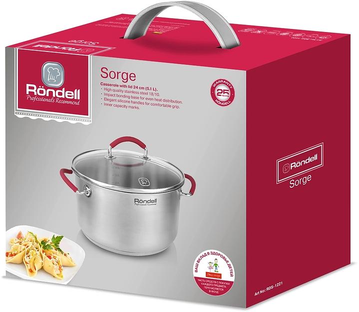 Кастрюля Rondell Sorge RDS-1221 5.1л. d=24см (с крышкой) стальной фото 5