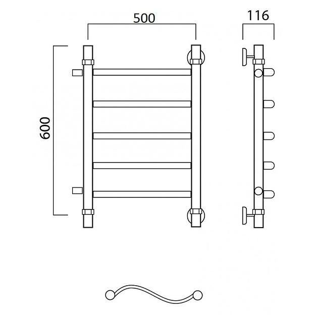 Полотенцесушитель водяной Роснерж Волна L101001 60x50 с боковым подключением 320 фото 2